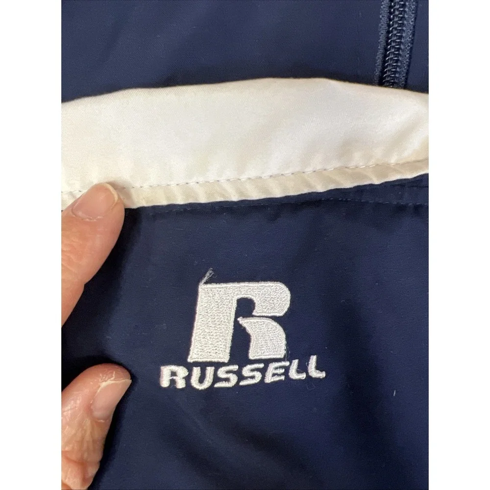 Russell Athletic Team Issue Windbreaker XXL Blue White Mesh Lined Full Zip EUC